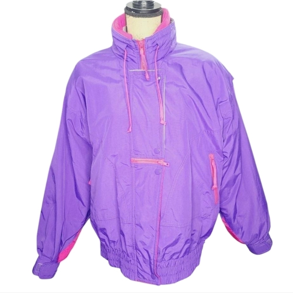 Vintage 90s Neon Hot Pink Purple ski Snow Jacket Retro Puffy